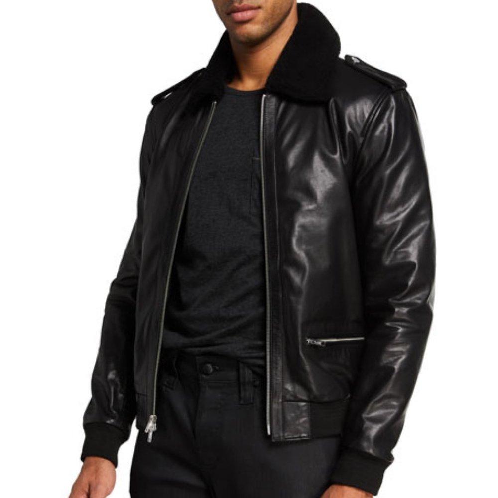 7 for all mankind Pebbled Leather Biker Jacket